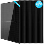A set of 20 Sungold Power black monocrystalline panels is stacked together, featuring a blue 370W label on the front and a 20PCS tag in the upper right—ideal for off-grid solar systems.