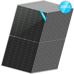 A stack of 20 Sungold Power black bifacial solar panels arranged diagonally, with a blue label showing 550W and a blue badge in the top right corner stating 20PCS, highlights advanced energy efficiency.