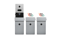 Three silver EG4 48V PowerPro rectangular battery units with circular logos and colored cables are side by side. Above the leftmost unit is a large control panel, illustrating a robust off-grid power solution on a white background.