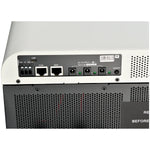 Close-up of the Rich Solar device’s back panel, featuring USB, COM, BMS, DC output, two Ethernet ports, labeled switches, indicator lights, and built-in Wi-Fi for seamless connectivity.