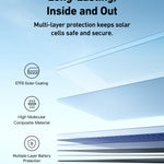 Diagram shows layers of solar cell protection: ETFE coating, high molecular composite, and multi-layer battery shield. Highlights Anker SOLIX PS400 Solar Panel’s 400W power, durable build, and IP67 waterproof protection—long-lasting inside out.