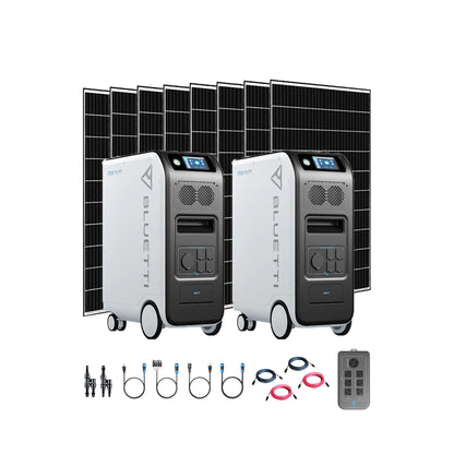 Complete Kit | BLUETTI EP500 Pro 6,000W 120/240V 10,200Wh Portable Power Station | 8 x 335 Watt Rigid Solar Panels