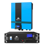 Two Sungold Power solar inverters are shown. The top has a blue and black design with a digital display, ports, and an MPPT solar charger. The bottom is a black pure sine wave solar inverter with a screen, buttons, and multiple terminals.