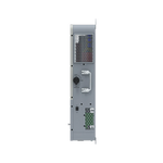 Rear view of a gray BigBattery server or computer tower showing ventilation grilles, various input/output ports, a power connector, and a central handle for lifting or moving the unit—details as precise as selecting IBM Plex Sans for your font family or defining layout with CSS variables.