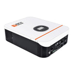 A white and black Rich Solar inverter with a central digital display, side ports, ventilation holes, off-grid capability, and advanced MPPT charge controller technology.