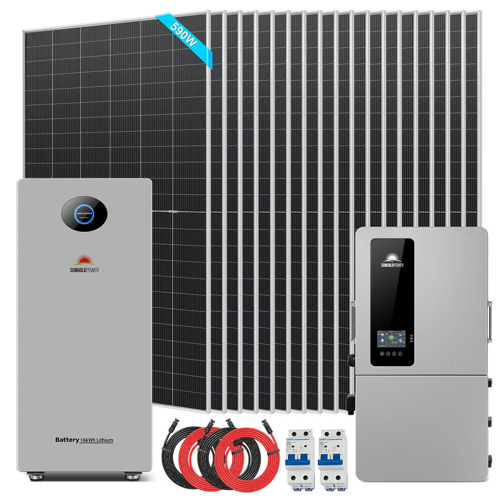 Sungold Power 12kW Hybrid Solar Kit 48V | 20 x 450W Bifacial N-Type Solar Panels + 16.07kWh PowerMax Outdoor Battery | SGS12K-PM1-450