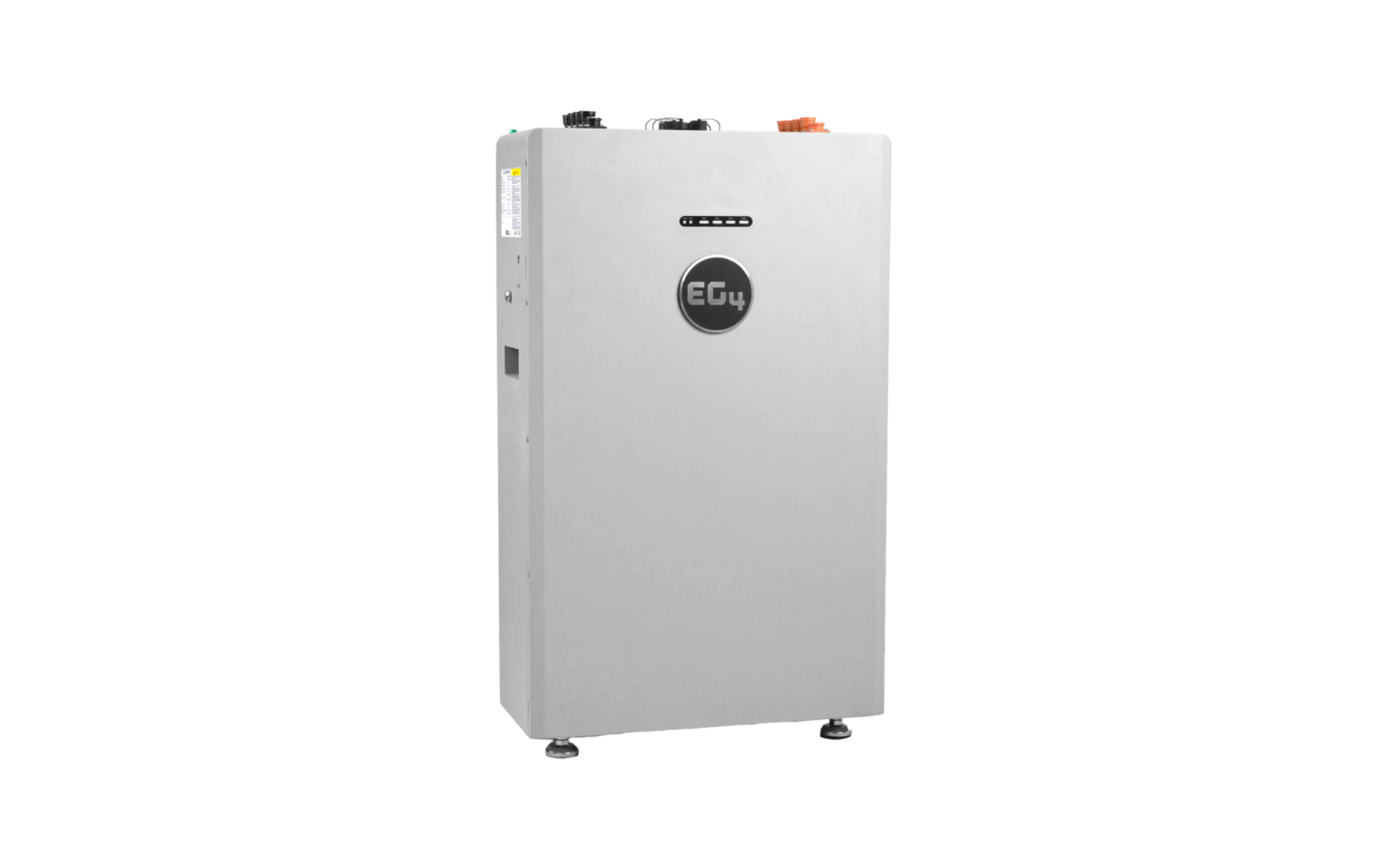 A silver, rectangular electric unit with a black circular logo on the front labeled “BigBattery,” featuring a clear font display in IBM Plex Sans, stands upright on four small legs, with visible connectors on top against a plain white background.