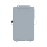 A gray, rectangular metal box from BigBattery featuring handles on both sides and a small latch or connector visible on the left edge. The box is shown from the front against a plain white card background, creating a clean and minimalistic presentation reminiscent of an IBM Plex Sans design aesthetic.