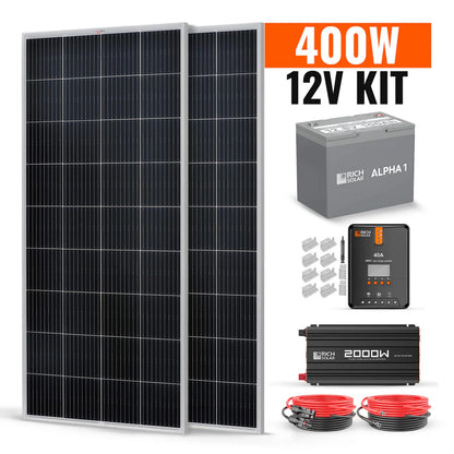 Rich Solar 2000W 12V Complete Solar Kit with 400 Watts of Solar Power