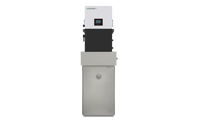 A tall, rectangular 48V BigBattery home battery with a white and gray exterior, small digital display, the BigBattery logo on top, and a metallic lower section featuring a shield emblem for advanced power storage.
