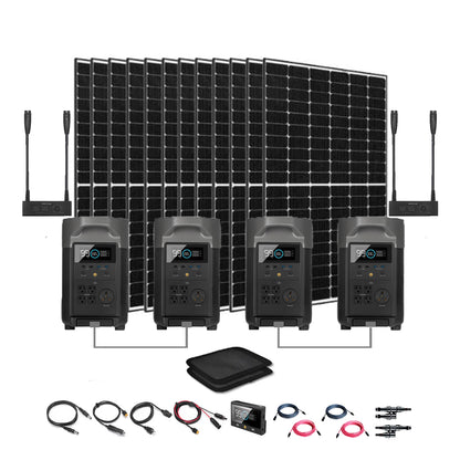 Total Solar Generator Kit 14,400W 14.4kWh + 4,020 Watts of Solar Panels | Ecoflow Delta Pro