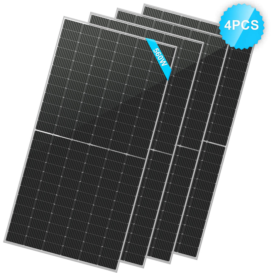 Four black Sungold Power PERC technology solar panels are stacked in a staggered arrangement. A blue label on one panel displays 295W, and a blue badge in the corner reads 4PCS, showcasing their energy efficiency.