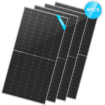 Four black Sungold Power PERC technology solar panels are stacked in a staggered arrangement. A blue label on one panel displays 295W, and a blue badge in the corner reads 4PCS, showcasing their energy efficiency.