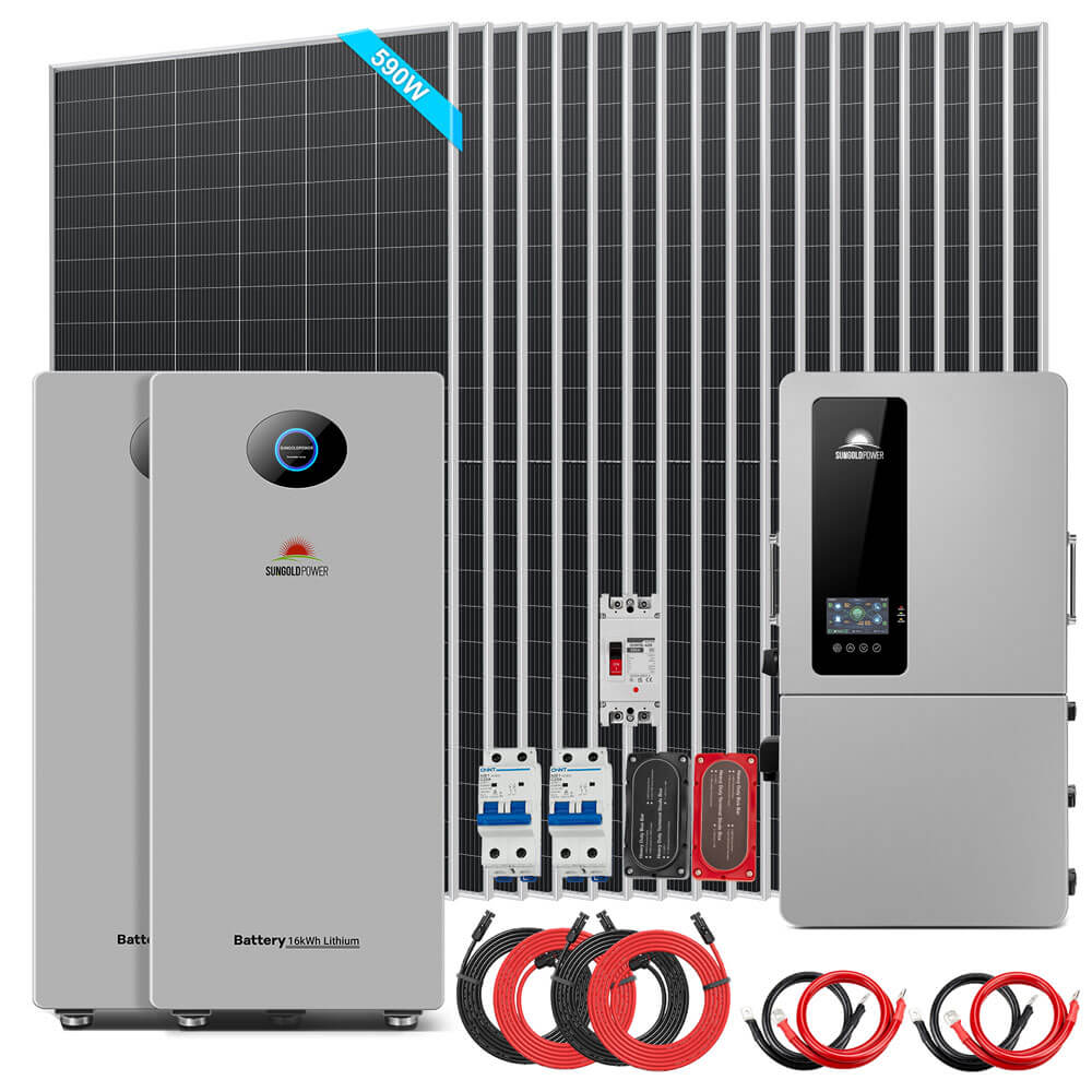 Sungold Power 12kW Hybrid Solar Kit 48V | 18 x 590W Bifacial N-Type Solar Panels + 48.21kWh PowerMax Outdoor Batteries | SGS12K-PM3-590