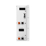 Front view of a white rectangular Rich Solar electrical device with multiple ports, connectors, a DC breaker switch, and labeled BAT+ (orange) and BAT- (black) terminals—perfect for clean energy or solar technology setups.
