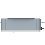 Front view of a rectangular, gray industrial device with handles on both sides, a flat top panel, and a control knob on the right side, set against a plain white card background. The minimalist design is complemented by subtle BigBattery branding in sleek IBM Plex Sans lettering.