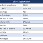Sungold Power Off‑Grid 6,000W Solar Kit 48VDC 120V/240V Inverter | LiFePO4 10.24 kWh Battery & 6×370W Solar Panels (SGK‑PRO64)