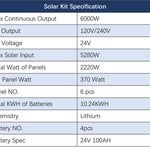 Sungold Power Off‑Grid 6,000W Solar Kit 24VDC 120V/240V Inverter/Charger | LiFePO4 10.24 kWh Battery & 6×370W Solar Panels (SGK‑PRO62)