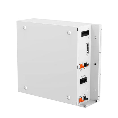 A white, rectangular Rich Solar wall-mounted electrical enclosure features connectors, switches, and ports on one side. Its minimalist design with rounded corners suits modern clean energy or solar technology installations.