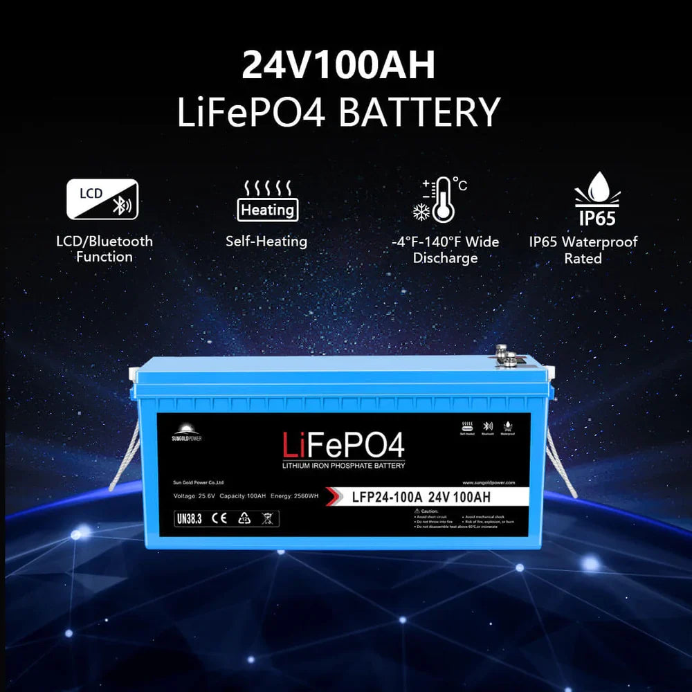 Sungold Power Off‑Grid 6,000W Solar Kit 24VDC 120V/240V Inverter/Charger | LiFePO4 10.24 kWh Battery & 6×370W Solar Panels (SGK‑PRO62)