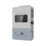 A grey and white solar inverter from BigBattery, labeled APEX-6.5K, with a digital display and control buttons, mounted against a plain white background. The control panel features clear labeling in the IBM Plex Sans font family for optimal readability—perfect for interfaces designed with CSS variables.