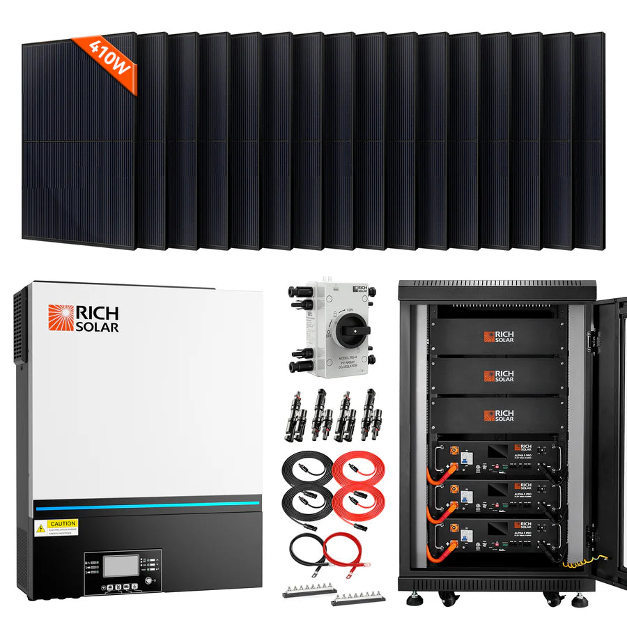 Complete Off-Grid Solar Kit 6,500W 48V 120VAC Output with 6,560 Watt of ...