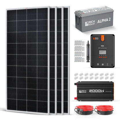 RICH SOLAR 2000W 12V Complete Solar Kit with 800W of Solar Power