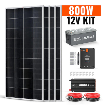 RICH SOLAR 2000W 12V Complete Solar Kit with 800W of Solar Power