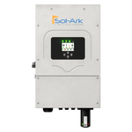 A Sol-Ark 8K Hybrid Inverter by Sol-Ark is wall-mounted, with a display screen, indicator lights, and buttons. It displays the Sol-Ark logo and the slogan Limitless Power, ideal for efficient solar energy generation and battery storage.
