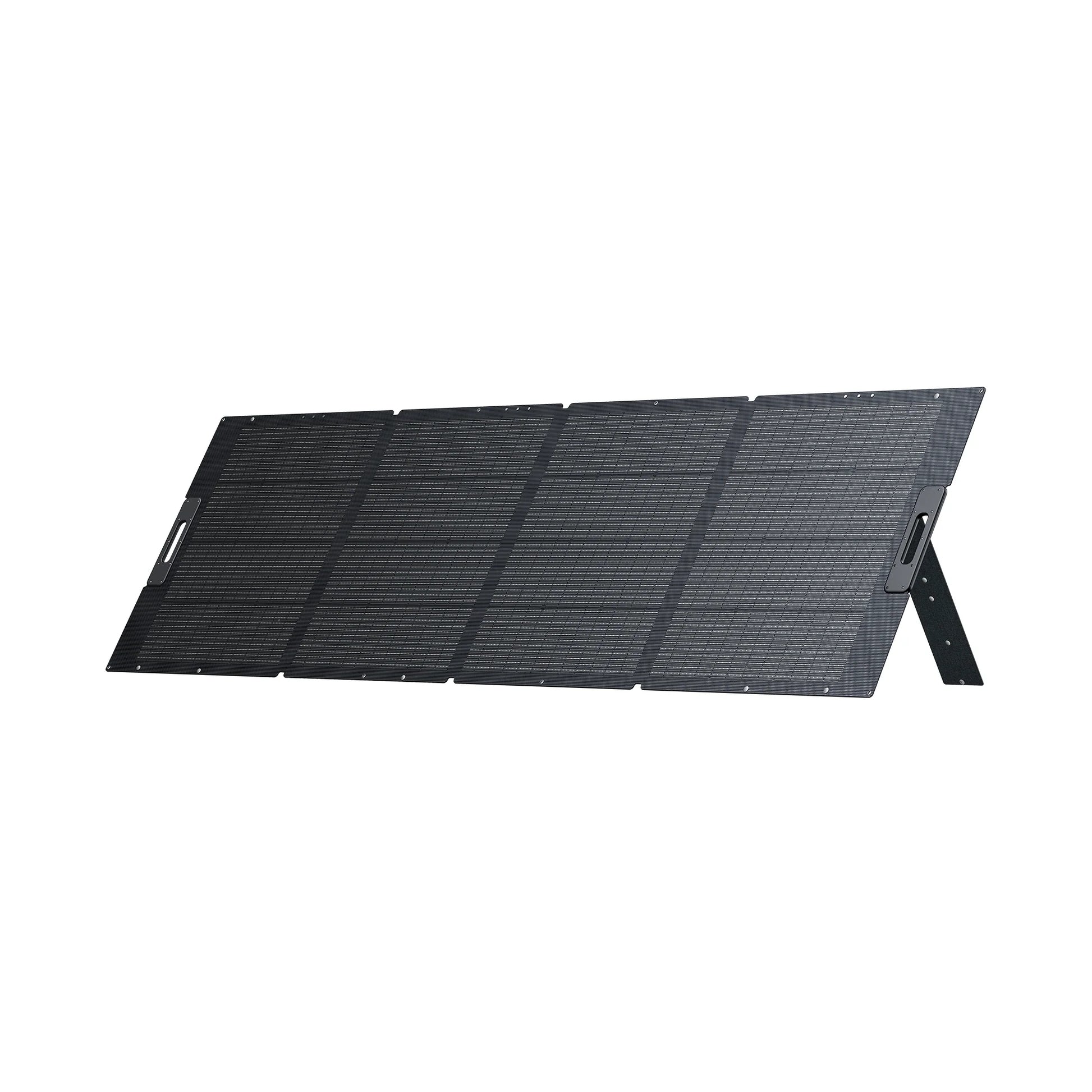 The Bluetti PV350 is a portable, foldable solar panel with four rectangular sections and a built-in kickstand, shown on a white background—an ideal on-the-go power solution from Bluetti.