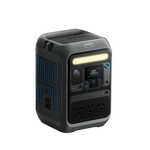 The Anker Solix is a portable black and gray 288Wh power station featuring multiple power outlets, USB ports, a digital display, top handle, and smart app control for easy monitoring.