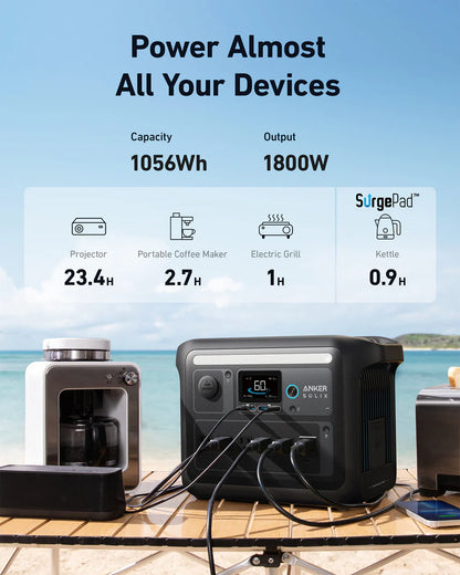 Anker SOLIX C1000X Portable Power Station | 1,800W Power Output | 1,056Wh Battery Capacity