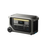 The Anker portable solar power generator features a digital display, multiple power outlets, control buttons, and a left-side wheel for easy transport—ideal as an emergency backup or portable power station. Shown on a plain background.