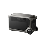 The Anker portable power station features a sleek rectangular design with built-in wheels, a handle, front ventilation grilles and ports. Its LiFePO₄ battery ensures reliable off-grid power, with control buttons located on the side panel.