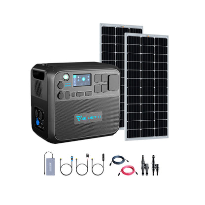 Bluetti AC200Max 2200W 2,048Wh Portable Power Station + 2 x 200W 12V Rigid Mono Solar Panels | Complete Solar Kit