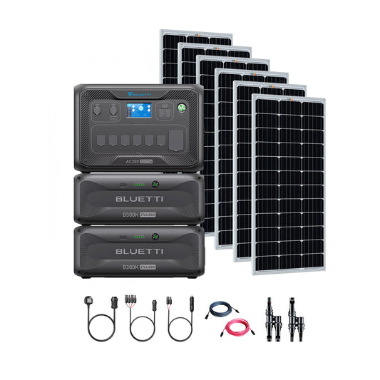 Bluetti AC300+B300K 3,000W 5,529.6Wh Solar Generator Kit + 6 x 200W Rigid Solar Panels | Complete Solar Kit