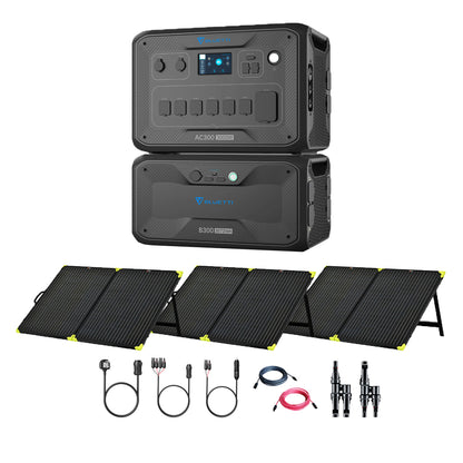 Bluetti AC300+B300 3,000W 3,072Wh Solar Generator Kit + 3 x 200W Portable Solar Panels | Complete Solar Kit