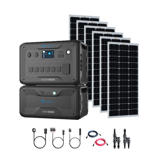 Bluetti AC300+B300 3,000W 3,072Wh Solar Generator Kit + 6 x 200W Rigid Solar Panels | Complete Solar Kit