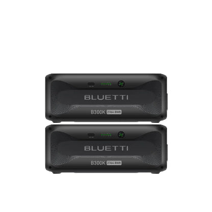 Two stacked Bluetti B300K battery modules, each with 2764.8Wh capacity, are shown on a white background—perfect for expanding your AC500 system and maximizing solar energy storage.