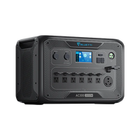 The Bluetti AC300 portable power station offers a 3000W pure sine wave inverter, various outlets, easy control knobs, a display screen, and a side handle—ideal for backup power and outdoor activities.