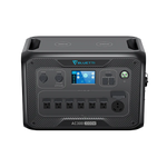 Front view of a Bluetti AC300 portable power station with a 3000W Pure Sine Wave Inverter, display screen, control buttons, five AC outlets, a round power socket, and multiple charging ports by Bluetti.