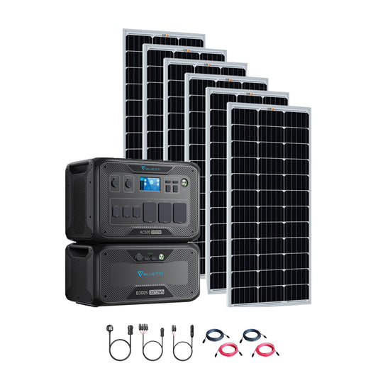 Bluetti AC500+B300S 5,000W 3,072Wh Solar Generator Kit + 6 x 200W Rigid Mono Solar Panels | Complete Solar Kit