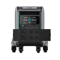 Front view of the Zendure portable power station on wheels, showing its digital display, control buttons, and various open power outlets—perfect for home energy storage and smart energy management.