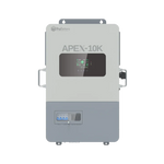 Front view of a wall-mounted BigBattery Nexus 10k power inverter featuring a display screen, labeled buttons, side handles, and a gray-and-white rectangular case against a plain white background.