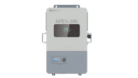 A gray and white rectangular battery system labeled BigBattery Apex10k is featured against a sleek card background, with handles on each side, a clear front window, and a small digital control panel at the bottom. The product details are presented in clean IBM Plex Sans for modern clarity.