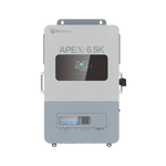 A gray and white BigBattery Apex-6.5K inverter, featuring a digital display screen and "BigBattery" branding, is mounted against a white background; its sleek text and design evoke the clean elegance of polished CSS styling code.