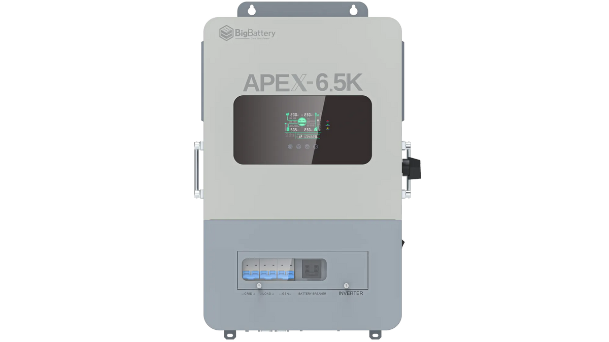 Apex 6.5K 6,500W 48V off-grid hybrid solar inverter, front view