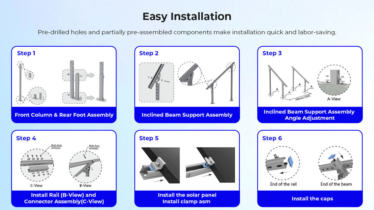 Modular & Expandable Ground Mount Brackets for 2 × 400W–590W Solar Panels | Heavy-Duty Adjustable