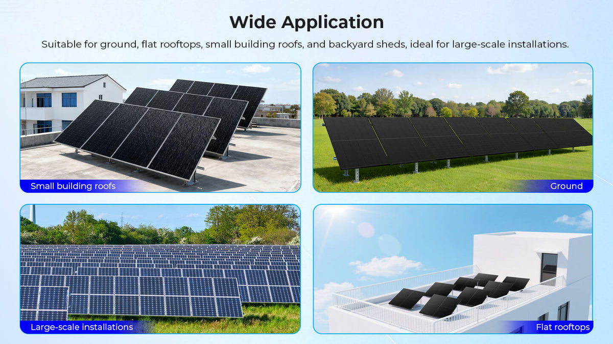 Modular & Expandable Ground Mount Brackets for 2 × 400W–590W Solar Panels | Heavy-Duty Adjustable