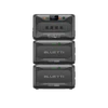 Three black plastic containers stacked vertically, each labeled RAL 9011 and RAL 9017, stand against a plain light gray background—an organized storage solution from Bluetti that echoes the compact efficiency of their renowned portable power stations.